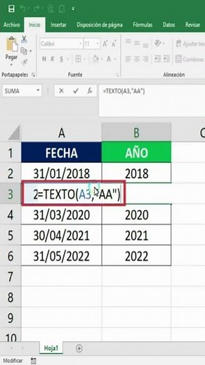 COMO EXTRAER EL AÑO DE UNA FECHA EN EXCEL