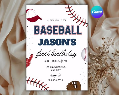 Baseball Birthday Party Invitation, Editable Baseball Invite, Sports Theme Party Invitation, Boy Birthday Invite,canva Template - Etsy