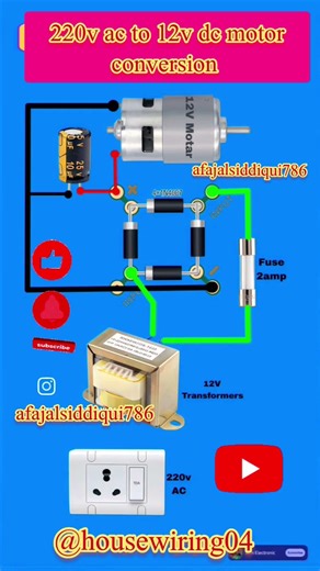 220v ac to 12v dc motor conversion simple div circuit idea #shorts #viral #viralvideo #motor #video
