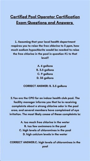 Certified Pool Operator Certification Exam Questions and Answers