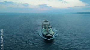 Oil tanker carrier ship sailing through Dardanelles Strait. Cargo vessel in Turkish strait, worldwide logistic