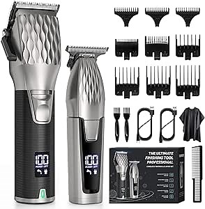 Professional Hair Clippers for Men, Professional Barber Clippers and Trimmer Set, Cordless Beard Trimmer Haircut Grooming Kit Gift for Men Women Kids (Black) (B2)