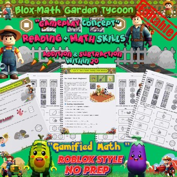 Blox-Math Grow a Garden Reading & Math Worksheets |Grade 1–2 | No Prep |Editable