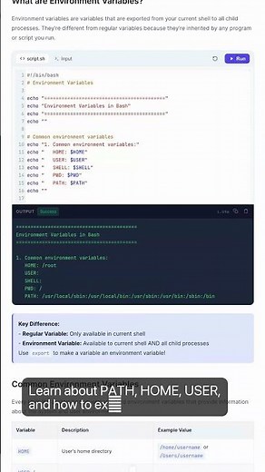 Bash Environment Variables - PATH, HOME, USER, Export, env — in 30 seconds #Bash #Shell #Linux