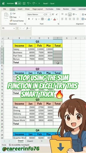 Stop Using the SUM Function in Excel! Try This Smart Trick 🔥 #ExcelTips #ExcelTricks #ExcelShortcut