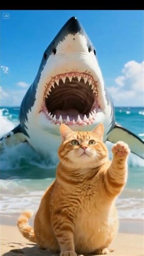 Fat Orange Cat vs Shark | Funny Cartoon Short 🐱🦈 #catlovers #catshorts #cutecats