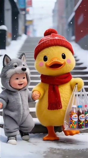 Duck and cute baby playing #shorts