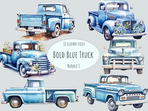 Blue American Pickup Truck Clipart, 11 Watercolor Vintage Truck Illustrations in PNG, Classic Automobile Graphics, Commercial Use Printables - Etsy