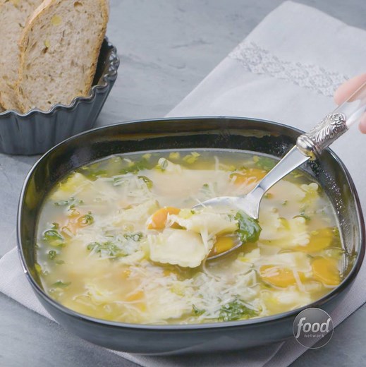 Mini cheese ravioli are perfect in this simple, comforting soup. | Food Network