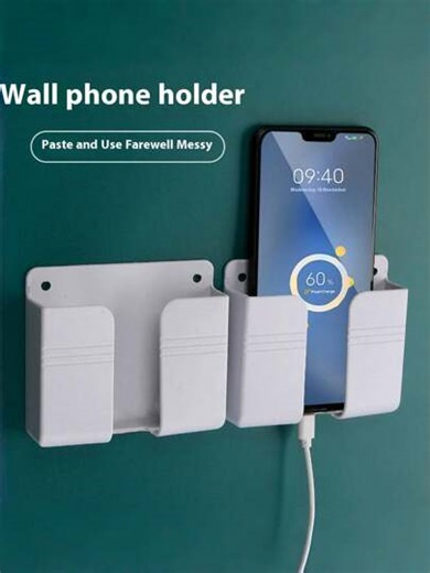 1 szt. Uchwyt ścienny na telefon, lepki materiał PC, stojak do przechowywania pilota, odpowiedni do łazienki, kuchni, przy łóżku w hotelu - stacja ładowania smartfona kompatybilna z iPhonem, telefonem z systemem Android, prezent urodzinowy, stojak na telefon dla rodziny, przyjaciół, akcesoria do telefonów | SHEIN