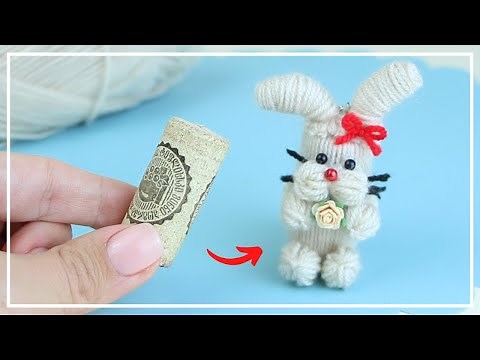 Cute Little Bunny Charm of Yarn 🐇 How to make a rabbit of cork and yarn 🧶 Craft Ideas of Wool 🧶 DIY