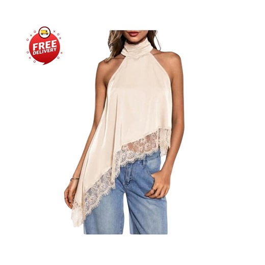 Women’s Halter Neck Lace Top Asymmetrical Hem Sleeveless Summer Going Out Tank Top - Etsy