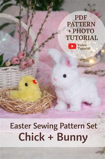 Easter Sewing Pattern Bundle, Chick & Bunny PDF Tutorial, Easy Beginner Plushie DIY Video - Etsy