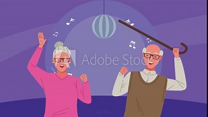 happy old couple celebrating animation characters
