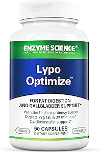 Enzyme Science Lypo Optimize - Lipase Digestive Enzyme Supplement - Enzimas Digestivas - Vegan and Kosher - 90 Capsules