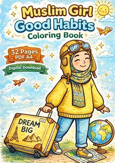 Muslim Girl Good Habits Coloring Book | Islamic Kids Coloring Pages | Cozy Daily Life | 32 Pages PDF A4 | Digital Download - Etsy