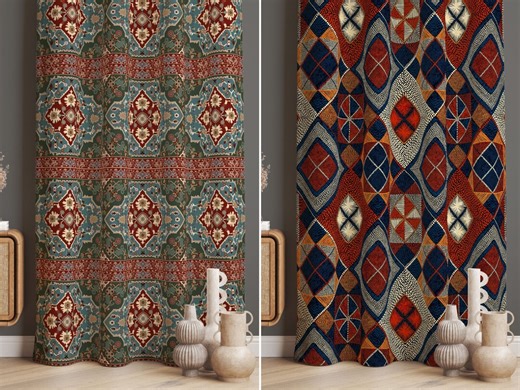 Retro Bohemian Window Curtain, Oriental Medallion Print, Cotton Blend - Etsy