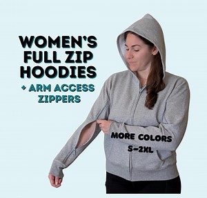 Women's Arm Access Zip-up Hoodies: Iv-friendly Full Zip Jacket With Sleeve Zippers - Etsy