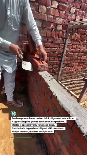 Bricklaying Precision with String Line Guide! #construction #masonry #brickwork