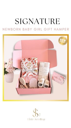 Celebrate the arrival of a precious baby girl with our luxurious Newborn Girl Gift Hamper. Thoughtfully curated with premium essentials and a beautiful wooden toy set to welcome the little princess.🤍 ( pregnancy care packages, pregnancy gifts Australia, pamper bundles for mums, postpartum care packages, newborn baby gifts, maternity leave gifts, baby shower gifts, wellness hampers mum and baby, trimester pregnancy bundles ) | Little Seedling
