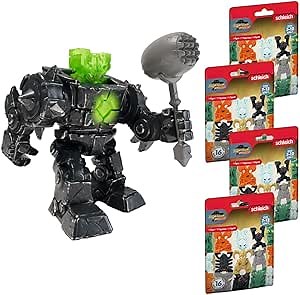 Schleich 7-Piece Eldrador Action Figure Set With Stone Robot, Creature, Weapon and 4 Surprise Toys