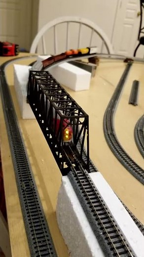 N Scale Train Over Bridge