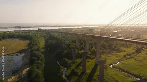 Graceful Span: Aerial of Talmadge Bridge Over the Savannah River in Savannah, Georgia