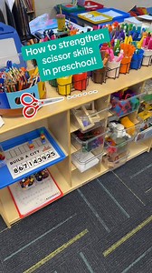 Here’s how I strengthen scissor skills in preschool: I keep one bin permanently stocked with a cutting activity—right now, we have our Color & Cut Valentines pages. Students can visit this bin at any time, so they’re practicing cutting more often (and loving it)! We offer other Color & Cut themes too, which you can find at preschoolvibes.com. I’m always refilling this bin because they just can’t get enough! | Preschool Vibes