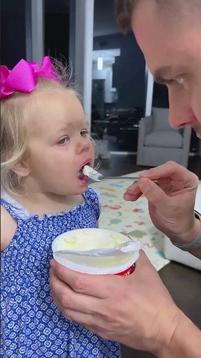 Cute Baby video with parents! Cute Naomi is eating yogurt with Dad