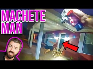 Madman Chases Cop With Giant Machete!