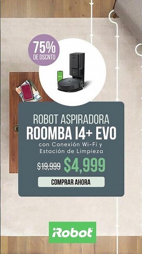 75% de descuento. Robot Aspirador Roomba i4+ EVO con Conexión Wi-Fi y Estación de Limpieza