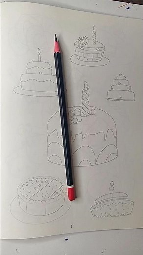How to Draw Cute Cakes (Part 1): Line Art Process 🎂✨ #shorts #art #colorjoyworld
