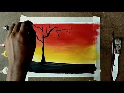 How to draw a easy scenery with tempera colours step by step for beginners
