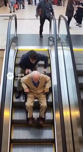 Heart-Stopping Moment: Hero Saves Elderly Man From Escalator Disaster