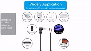 DC 5.5mm x 2.1mm Male Plug Power Pigtail Wire 0.5M/1.6FT,18AWG 90 Degree Right Angle DC5521 Male Plug Jack to 2 Pin Bare Wire Open End Power Cable,for DC Power Supply Cable Repair Replacement(2Pcs)