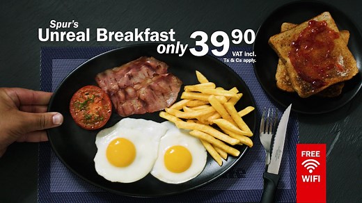 15K views · 363 reactions | Our Unreal Breakfast is now even more unbelievable! Get 2 eggs, 2 rashers of back bacon, golden chips, grilled tomato, toast & jam… and we’ll give you a filter coffee absolutely FREE! All of this still for only R39.90. Valid till 11am. Ts & Cs apply. | Spur Steak Ranches | Facebook