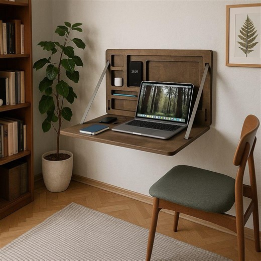 Foldable Wall Desk: Plywood Murphy Table With Hidden Storage - Etsy