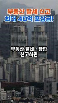 부동산 탈세 신고하면 최대 40억 포상금! | #부동산 #탈세신고 #포상금 #국세청 #부동산담합 #복지