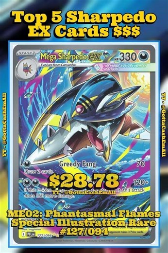 Top 5 MOST EXPENSIVE Sharpedo ex Pokémon Cards 💎 #pokemon #pokemoncards #pokemontcg #pokémon #top5