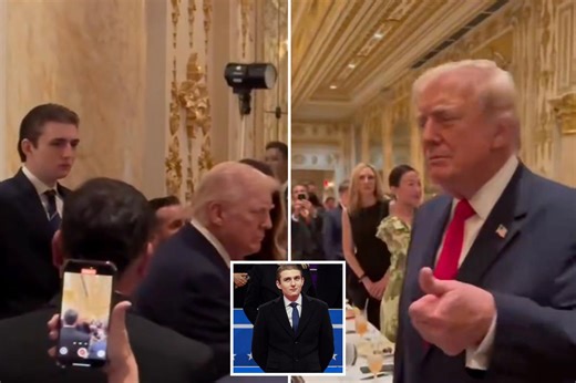 Footage of Barron Trump towering over president dad at Thanksgiving dinner goes viral