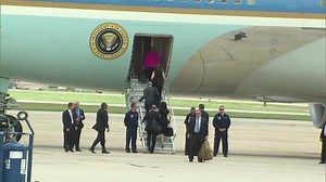 Hillary Clinton boards Air Force One to campaign with President Obama. | POLITICO