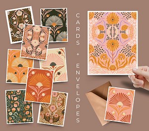 Art Deco Floral Notecards: Blank Inside, Kraft Envelopes (25 Pack) - Etsy