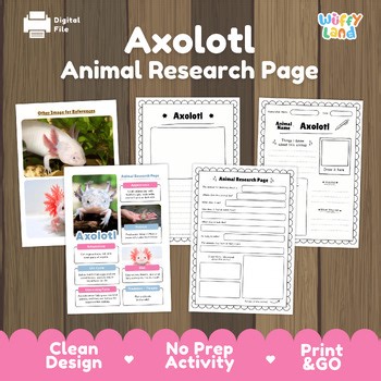 Axolotl Research Project | Amphibian Science Activity | Animal Report Writing