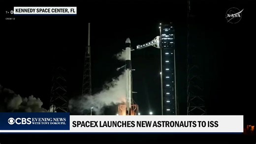 Space-X launched a four-person crew to the International Space Station on Friday for an eight-month scientific mission. https://cbsn.ws/4aeM7Ze | CBS Evening News