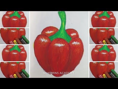 Easy Capsicum Drawing Step by Step with Oil Pastel 🫑#SharminsAcademy