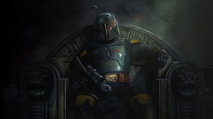 Boba Fett from The Book of Boba Fett on a throne 4K Rare Gallery wallpaper