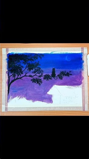 Easy Painting / Easy Moonlight Cat Painting #shorts #painting #art