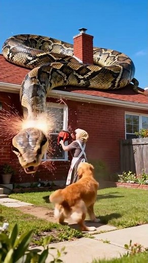 노인 여성, 체인소로 거대 파이썬과 싸워 골든 리트리버 구함! Elderly Woman Fights Giant Python with Chainsaw to Save Dog