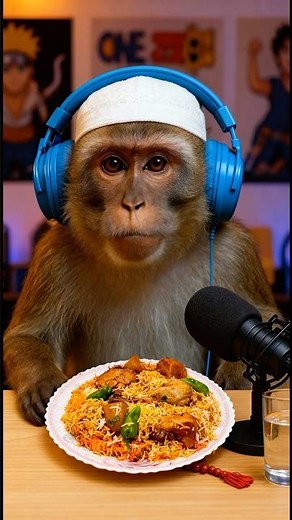 Monkey Reviews Biryani Like a Food Blogger 🍗🔥#viralshorts #biryanilovers #funnymonkey