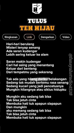 TULUS - TEH HIJAU LIRIK/Lyrics || #shorts #liriklagu #tulus #tehhijau